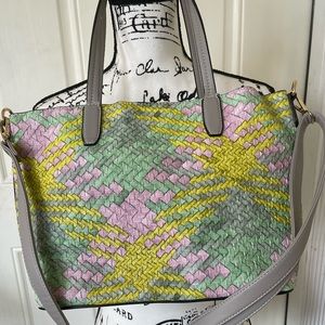 Rare Jen & co  Woven Textured Handbag Shoulder Bag Yellow Multi ,New With Tag